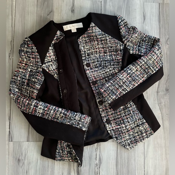 BOSTON PROPER Beaded Boucle Jacket Blazer Black Metallic Sequins Jewels Size 2 - Picture 6 of 9